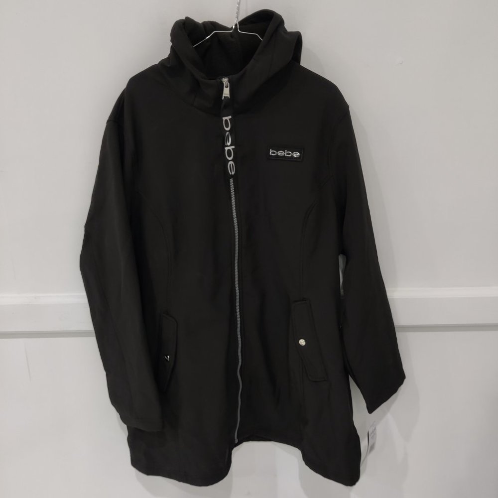 NWT Bebe Sport Women's Sideline Raincoat Hooded Jacket Black Size 2X $180 8C017